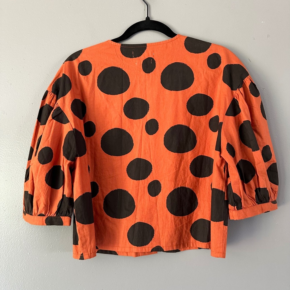 Native Youth Orange + Black Spotted Bubble Sleeve Oversized Top SMALL - Picture 4 of 7